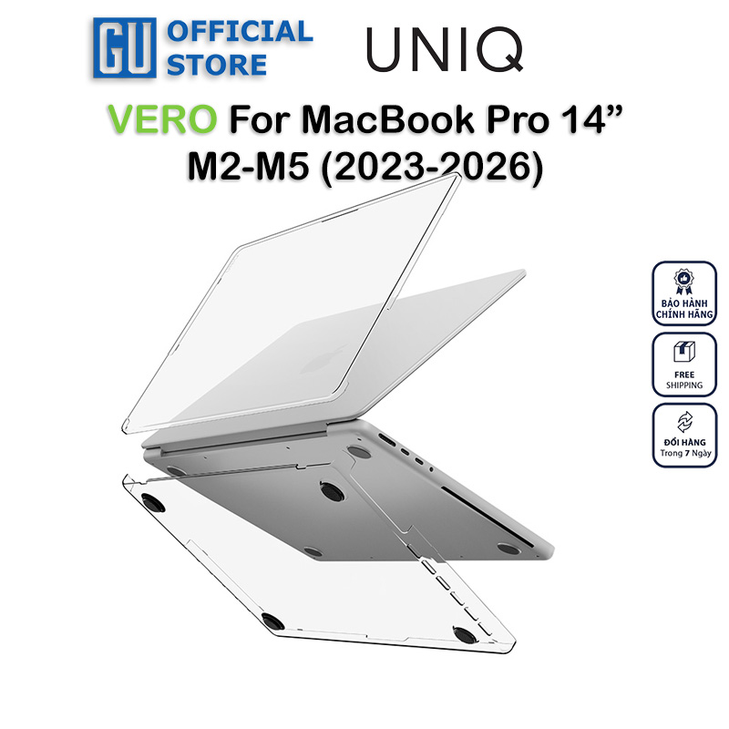 Ốp UNIQ VERO Cho MacBook Pro 14 inch M2-M5 (2023-2026) Trong Suốt Bảo Vệ Toàn Diện Tặng Kèm Phủ Phím Và Nắp Che Webcam Hàng Chính Hãng