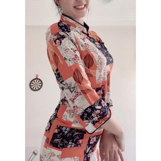 Sườn xám xinh chất gấm tơ và lụa hàn