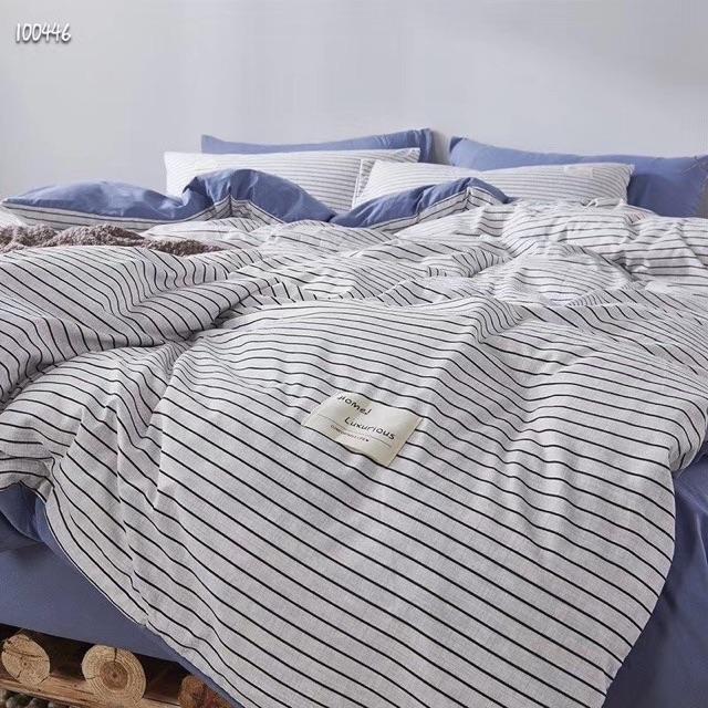 Set Ga Gối Cotton TiCi Kẻ Hàng Nhập Khẩu Cao Cấp 4 Món