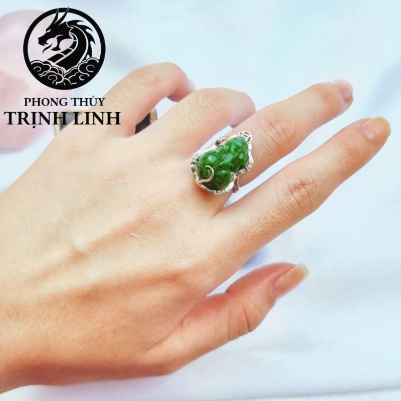 NHẪN BẠC TỲ HƯU XANH LÁ PHONG THỦY