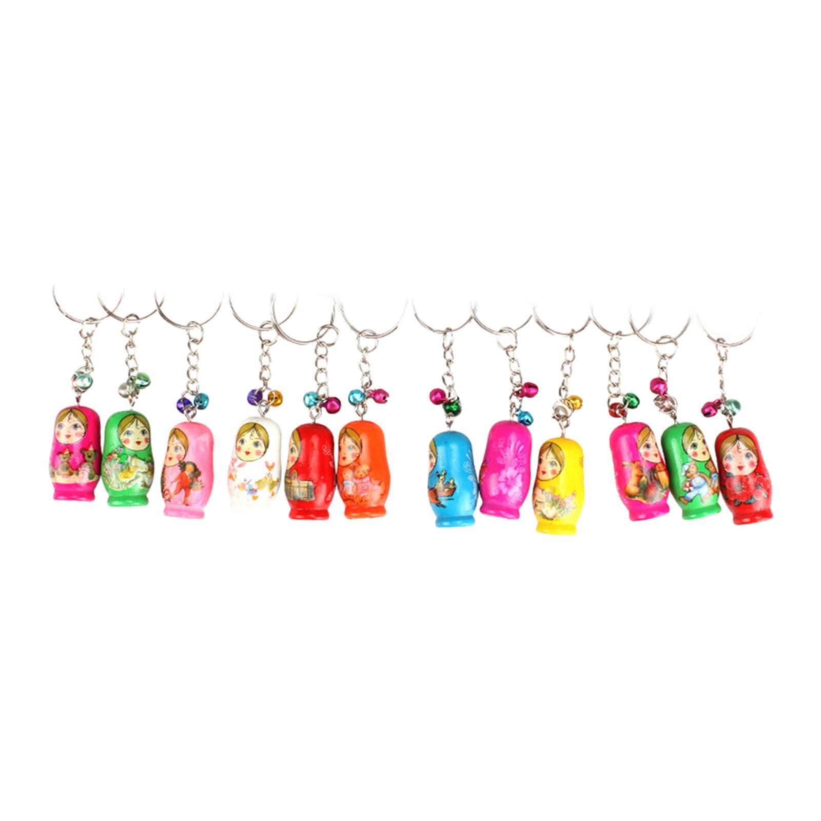 12 Pieces Russian Nesting Dolls Keychain Bags Wooden Stacking Dolls Pendant