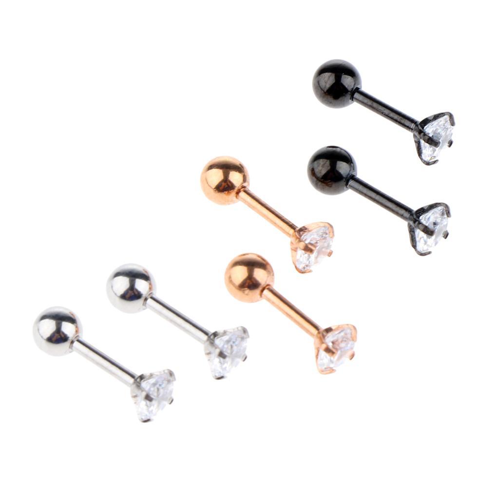 2-7pack 3 Pairs Stainless Steel Zircon Piercing Stud Earrings Pentagram White