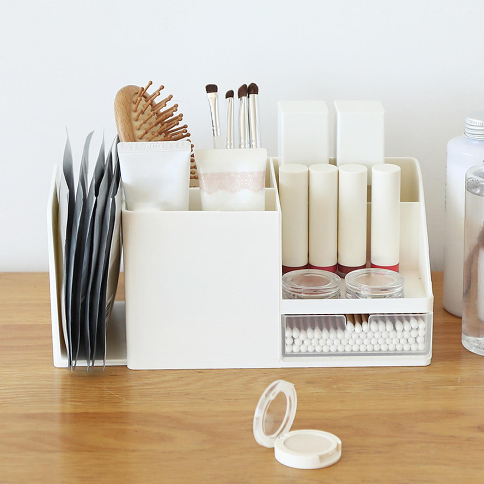 Plastic Desk Organizer 6 Compartments with Pen Holder, Drawer and Book Stand for Home Office and School