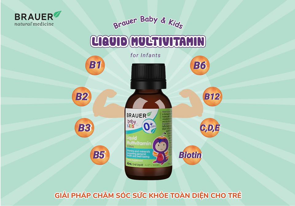 Vitamin tổng hợp Brauer Baby &amp; Kids Liquid Multivitamin For Toddler cho trẻ 1-3 tuổi (45ml)