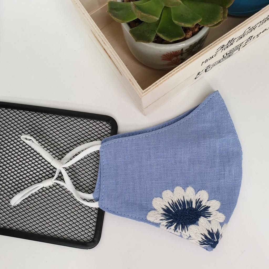 Khẩu trang thêu tay vải linen JL181X