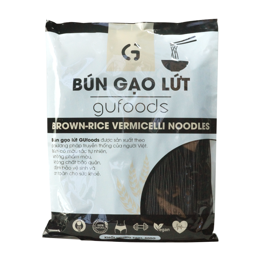 Bún gạo lứt (đen / huyết rồng) ăn kiêng GUfoods - Dai ngon, Kết hợp đa dạng món, Eat clean, Thực dưỡng, Thuần chay