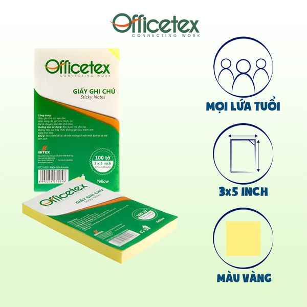 Giấy nhớ Officetex 3x5 OT21-001 màu vàng (Kích thước: 76x127mm)