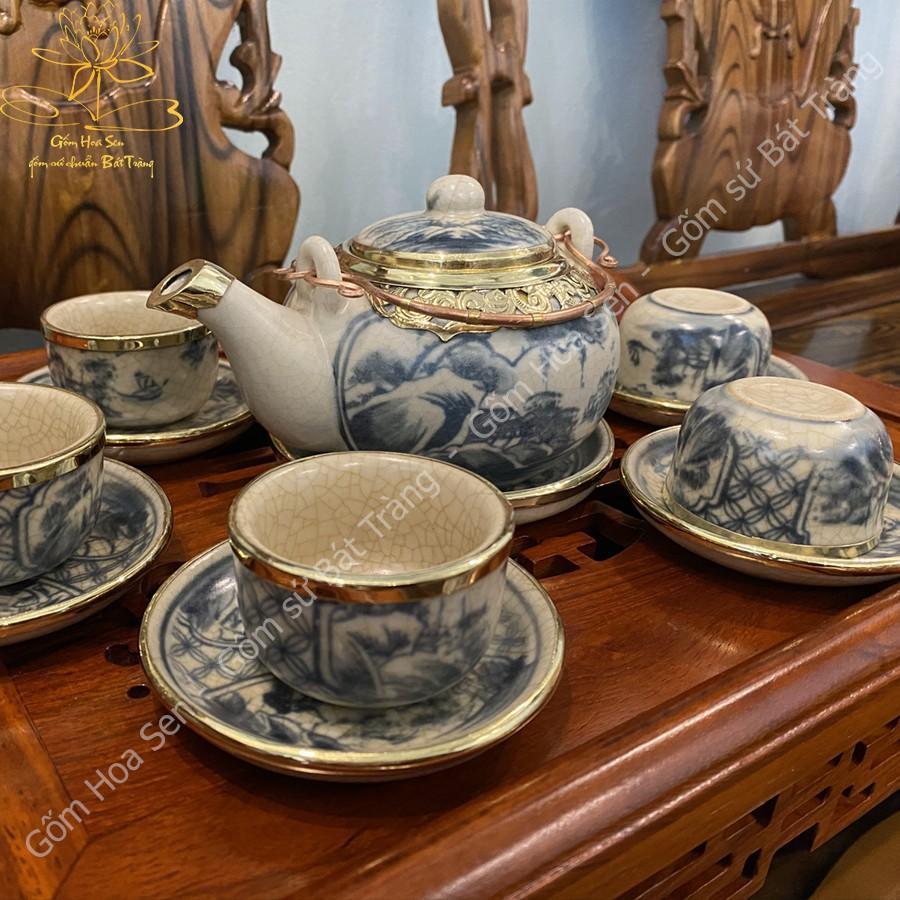 Bộ Ấm Chén Men Rạn Giả Cổ Dáng Nhật Bọc Đồng