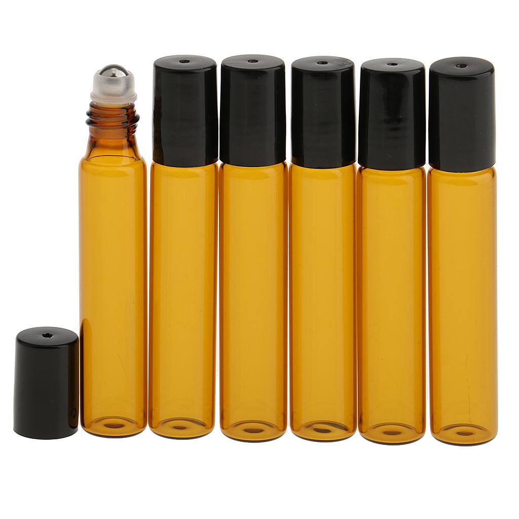 Lot of 6 Pieces 10ml Empty Glass Bottles for Travel Essential Oils Perfume Light Brown