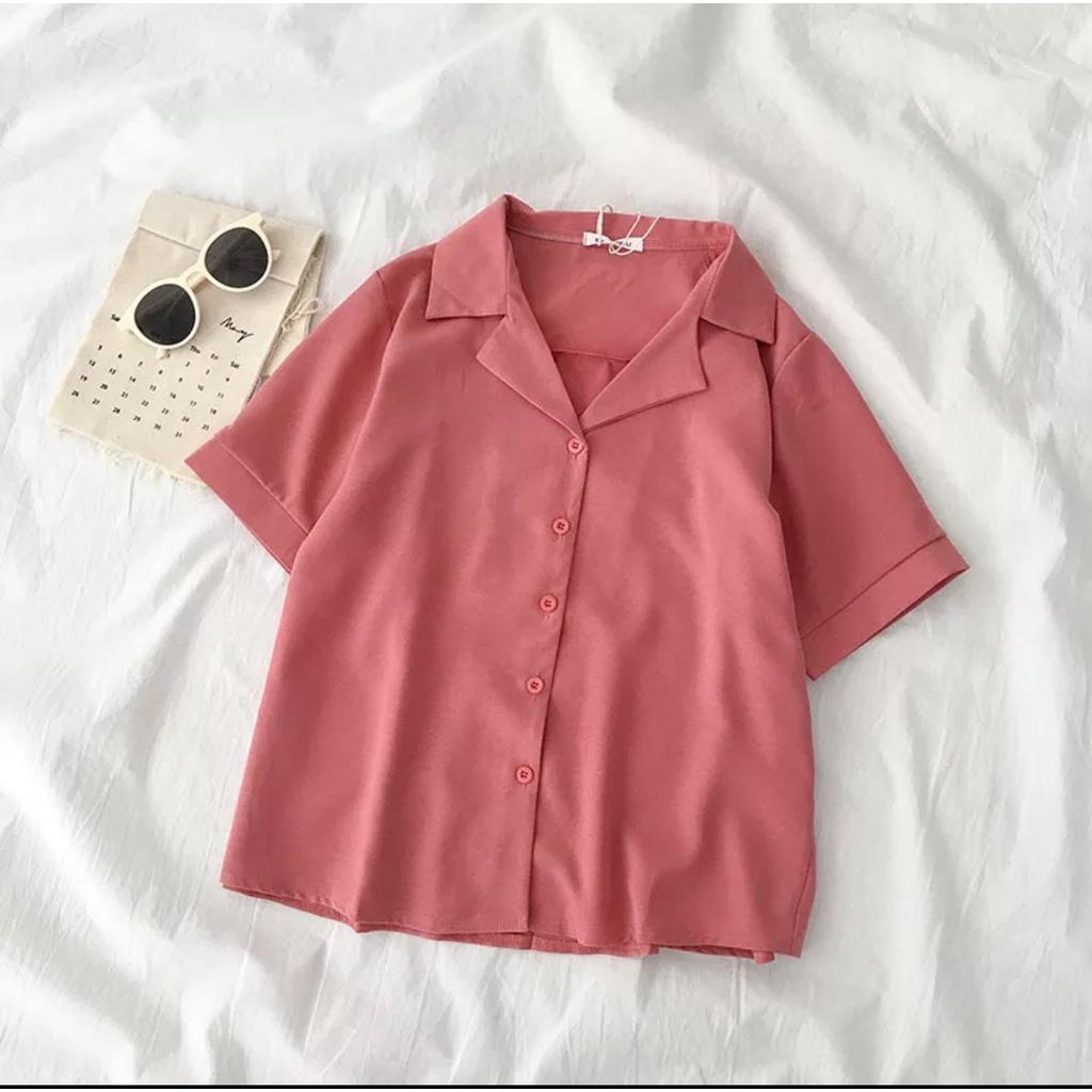 Áo sơ mi nữ công sở form rộng , chất liệu mềm mịn , cổ vest tay ngắn cực xinh AM26
