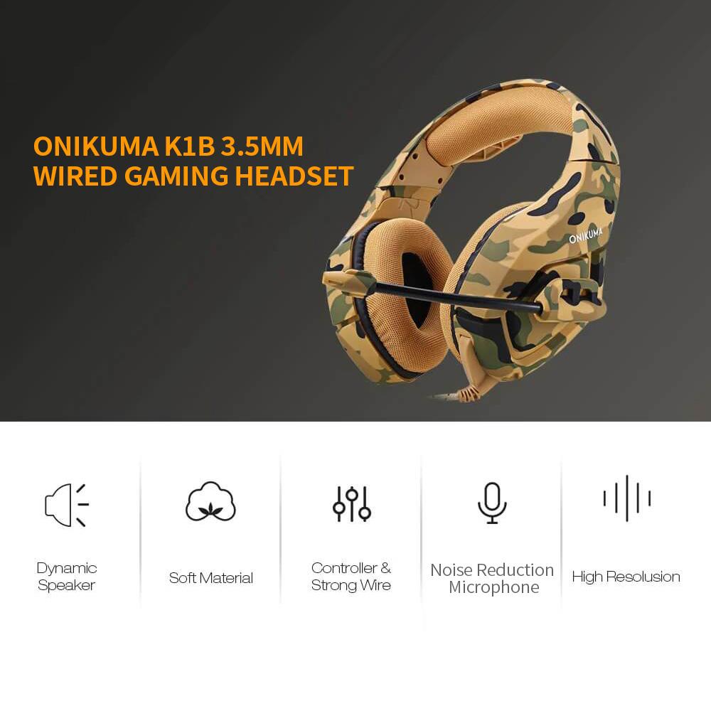 Tai nghe gắn trên đầu 3.5mm ONIKUMA K1B chơi game có dây với bộ điều khiển 50mm Micrô giảm tiếng ồn