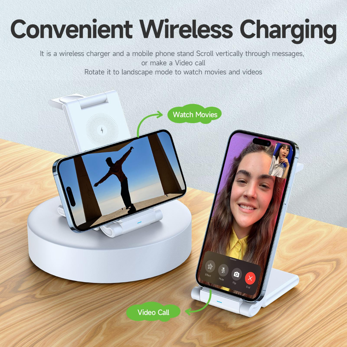 Duzzona W10-A Folding 3-in-1 Wireless Charger Stand 15W for iPhone / AirPods / Apple Watch - Hàng Chính Hãng