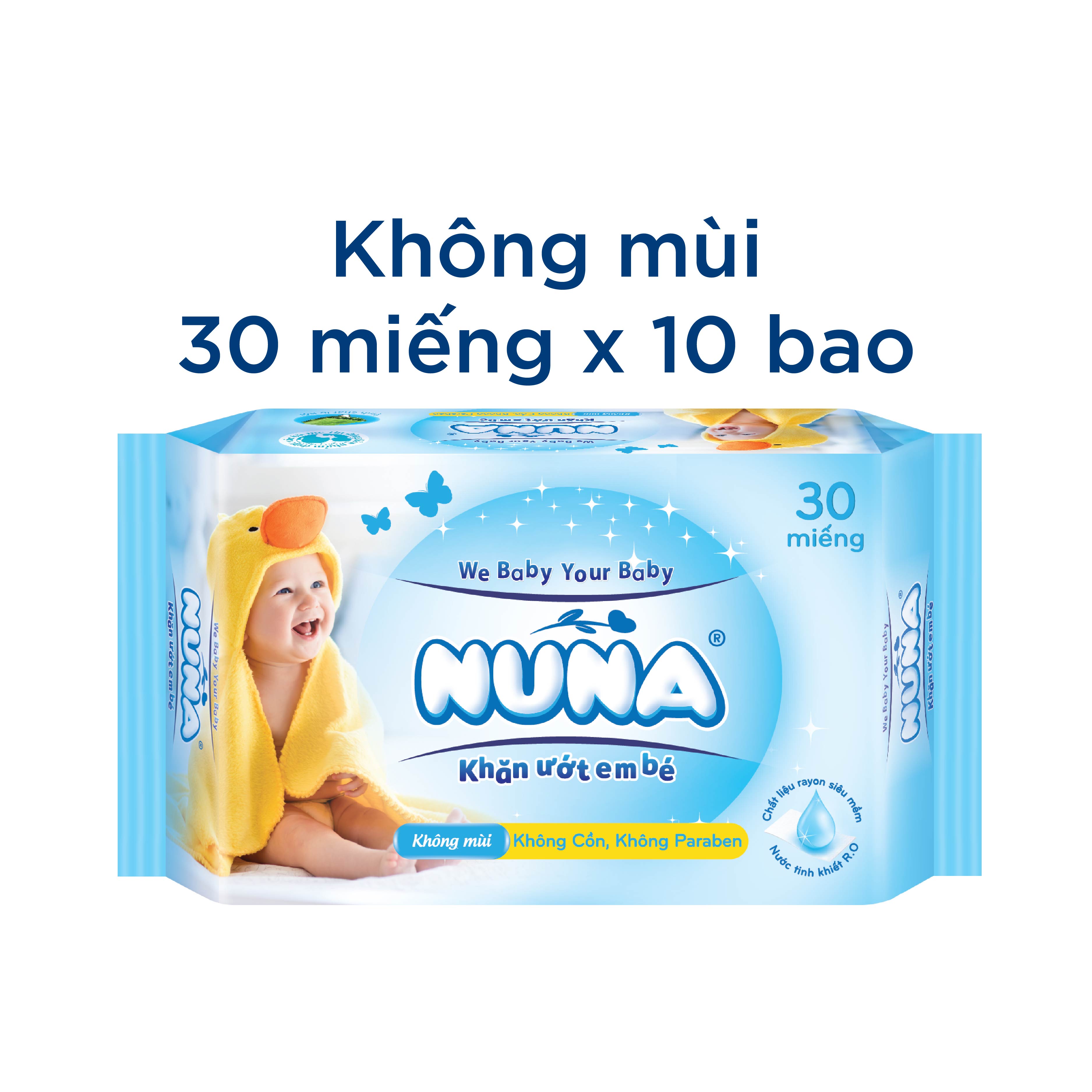 Lốc 10 Gói Khăn Ướt Em Bé Nuna (30 Tờ x 10)