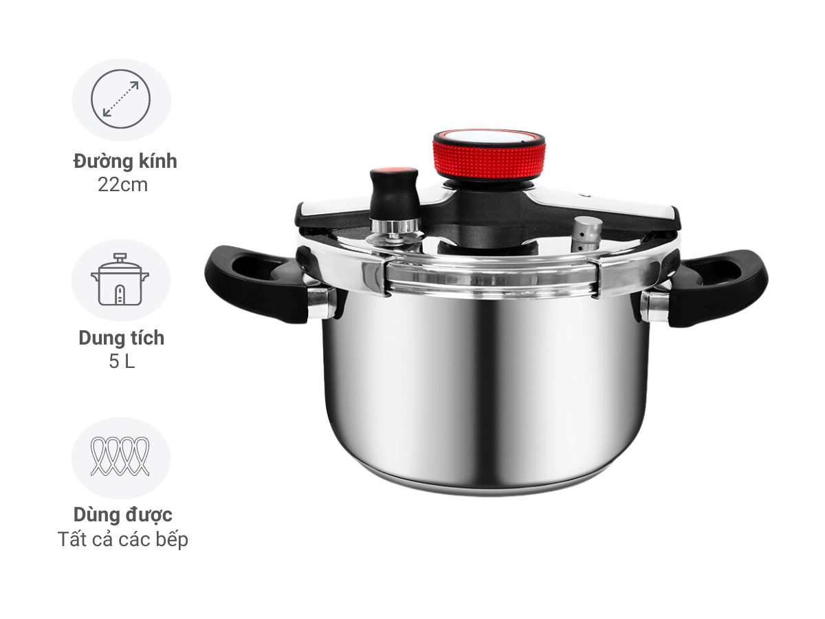 Nồi áp suất 5L Elmich EL8284 22cm, Hàng chính hãng, inox 304 an toàn cho sức khỏe, đáy từ - JoyMall