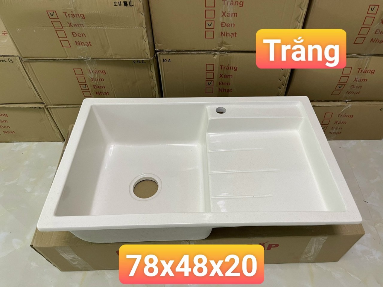 Chậu rửa chén đá nhân tạo màu trắng KT 78*48*20