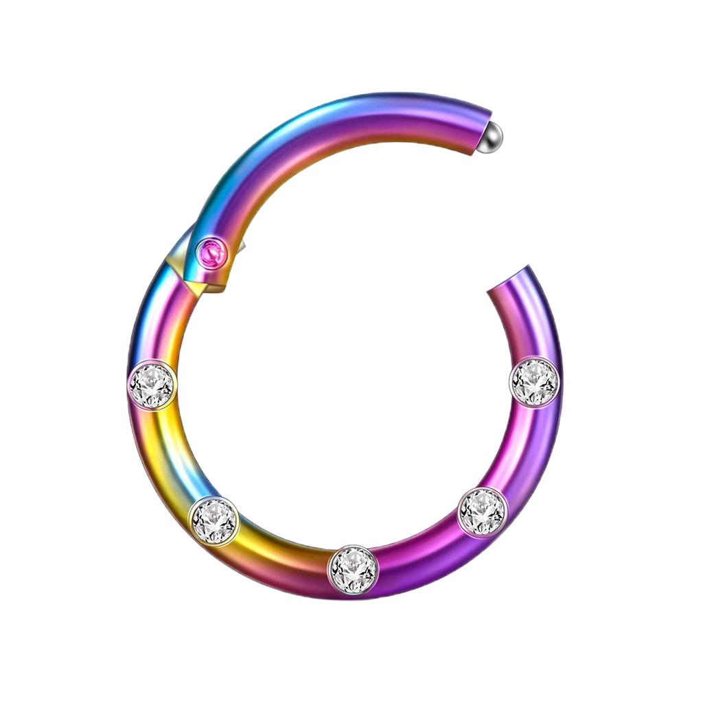Crystal Stainless Steel Fake Septum Clicker Nose Ring Non-piercing Colorful