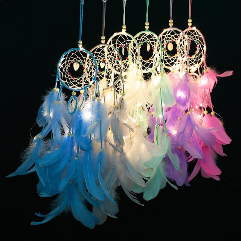 Dreamcatcher Đính Lông Vũ QB7836 Trang Trí Vintage ( Có Đèn Led Phát Sáng)- Chọn Màu