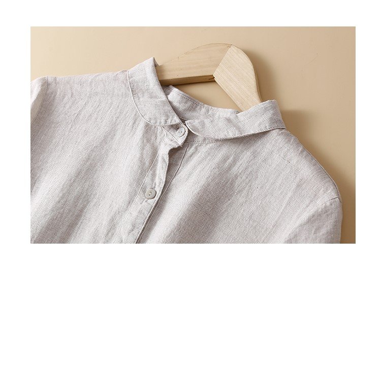 Đầm Linen suông nữ cổ sen mềm mại thiết kế tay ngắn phối cúc đơn giản da158