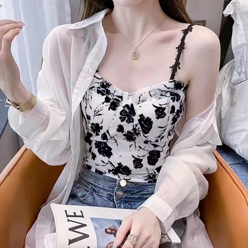 Áo bra 2 dây đệm ngực chun lưng hoạ tiết hoa lá dây áo điều chỉnh được