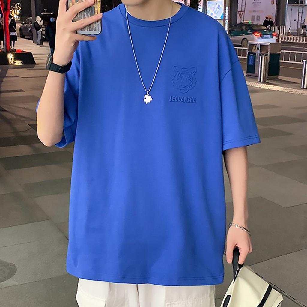 Áo thun nam form rộng, tay lỡ, cổ tròn, hình in nổi 2 mặt - chất liệu vải cotton cao cấp, kiểu dáng thời trang - xanh