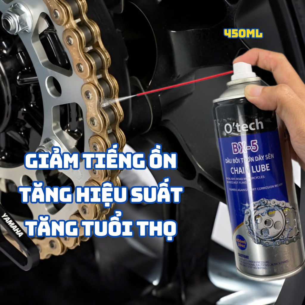 Dưỡng Sên Xe Máy - Bôi Trơn Chi Tiết Cơ Khí - Vệ Sinh Nhông Xích Xe Đạp O'tech BX-5 450ml Chính Hãng