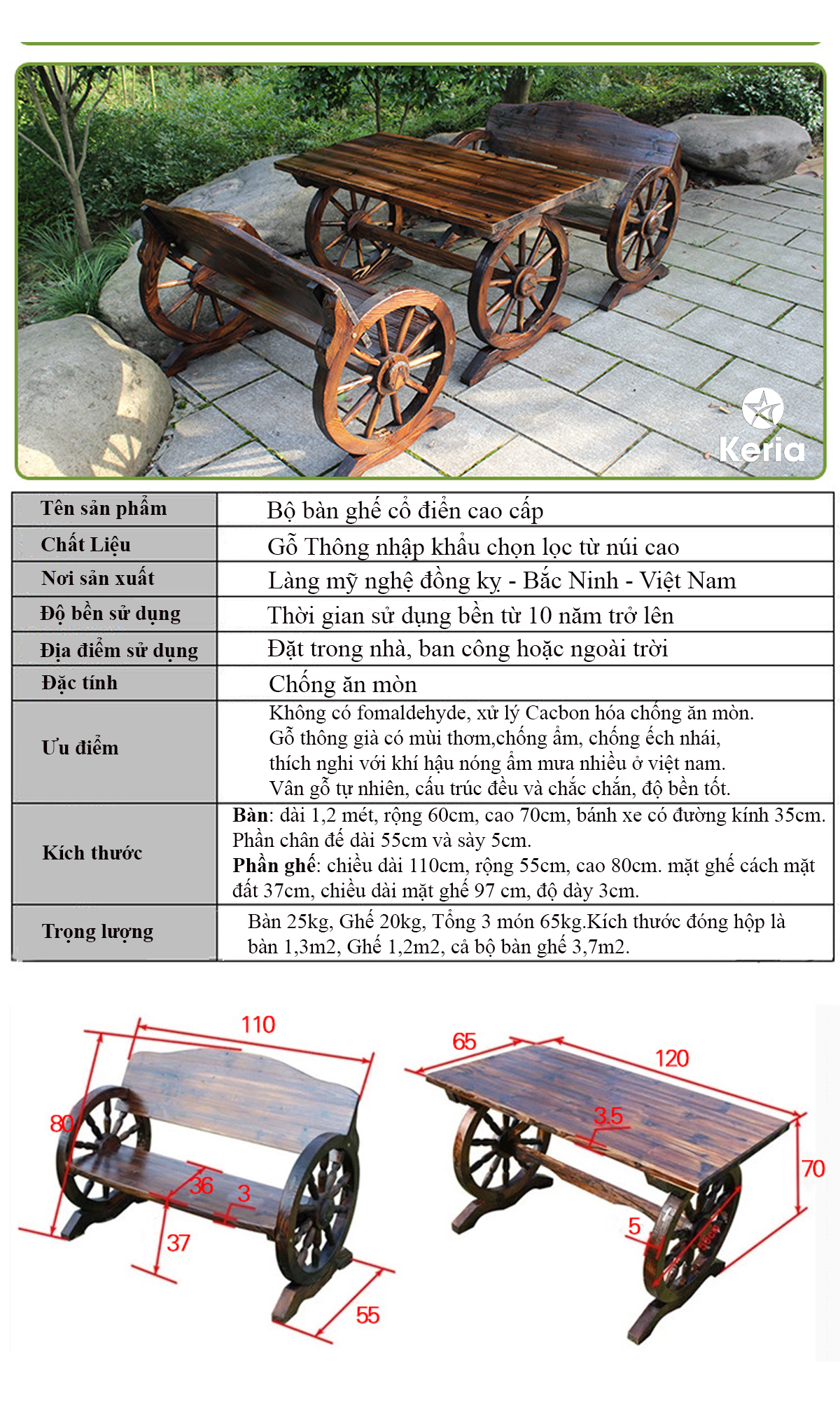 Bộ bàn ghế gỗ thông nguyên khối bền đẹp trang trí phòng khách và ngoài trời độ bền cao tới 20 năm bộ bàn ghế BG04