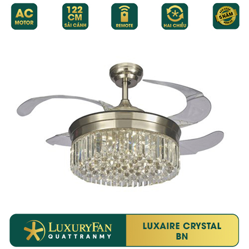 Quạt trần đèn giấu cánh LUXAIRE CRYSTAL sang trọng - 4 cánh nhựa, điều khiển từ xa - Hàng chính hãng