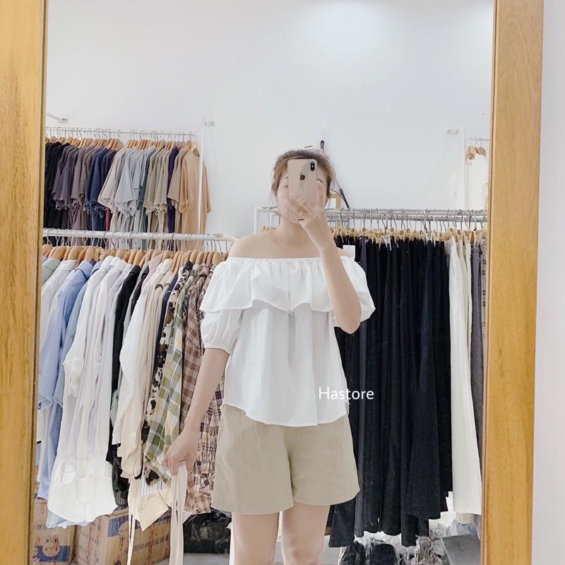 Trễ vai bèo lai bầu trắng/xanh