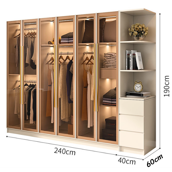 [ Miễn phí vận chuyển &amp; lắp đặt]  Tủ quần áo cánh kính Ohaha có kèm đèn led - TCK004