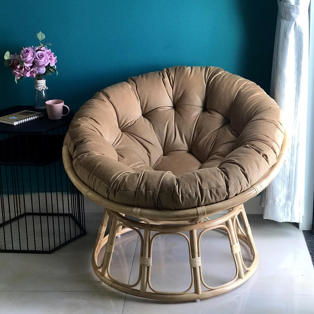 Ghế lười mây Tundo papasan mây thật nệm nhiều màu