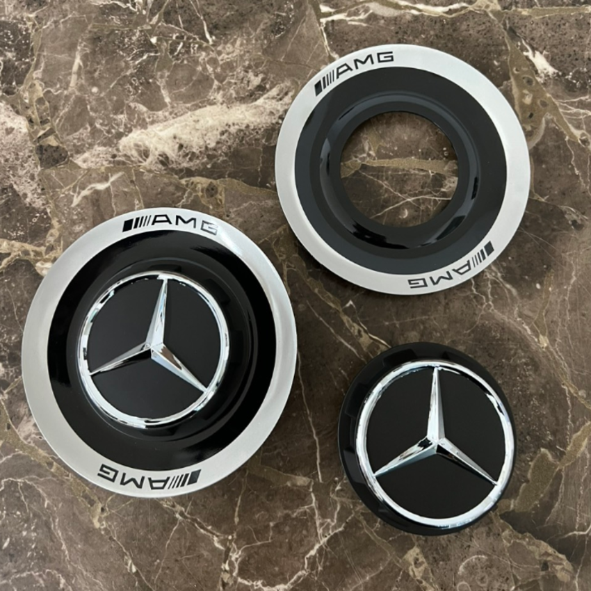 Logo chụp mâm, ốp lazang bánh xe ô tô Maybach AMG DE6082-T6 - Chất liệu hợp kim nhôm và nhựa ABS cao cấp