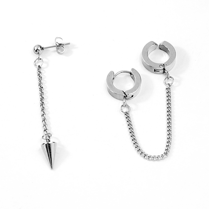 Đôi bông tai xích- đinh bất đối xứng một đôi bao ngầu bao đẹp unisex
