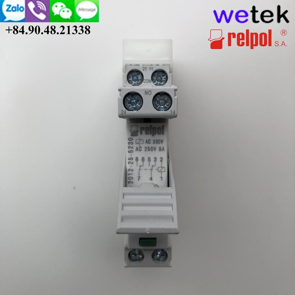 Rờ le loại mỏng 15mm 220Vac, tiếp điểm 2 cặp 8A Relpol PI84-230AC-M93G