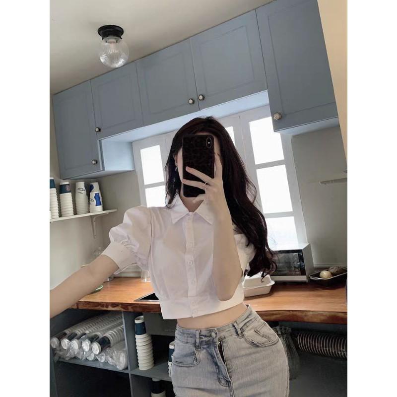 Áo sơ mi croptop tay phồng nữ M12