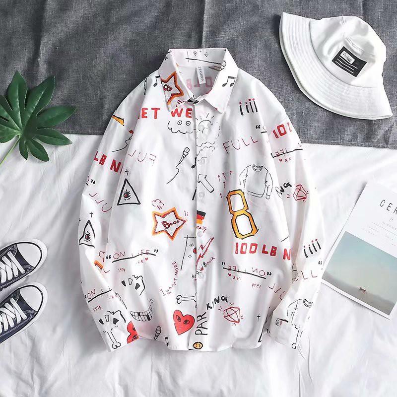 Đơn giản Thời trang Áo sơ mi nam dài tay In ấn Hoa văn