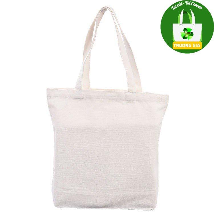 Túi Vải Canvas may 2 Lớp dầy có khóa kéo và túi nhỏ bên trong kích thước 38cmx33cmx10cm có thể in logo quà tặng - Màu trắng