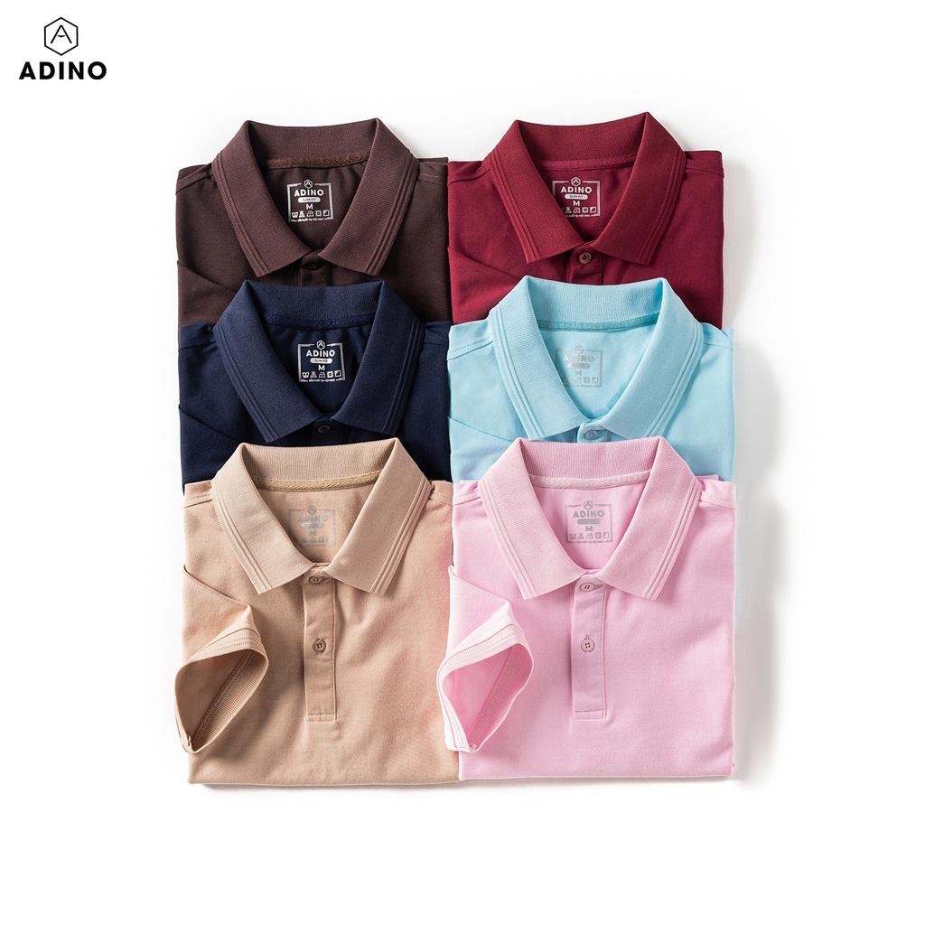 Áo thun có cổ nam màu nâu phối viền chìm ADINO vải cotton polyester mềm dáng slimfit công sở hơi ôm trẻ trung AP87