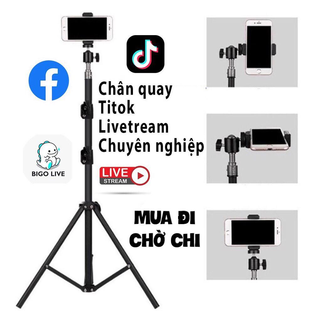 Chân điện thoại livestream tiktok Chân đèn chụp ảnh, quay phim, + đầu kẹp điện thoại cao 2m1 - đầu bi Q29