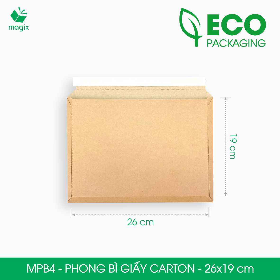MPB4 - 26x19 cm - 100 phong bì carton đóng hàng - Bìa gói hàng, bìa cứng, bì thư | Magix Packaging