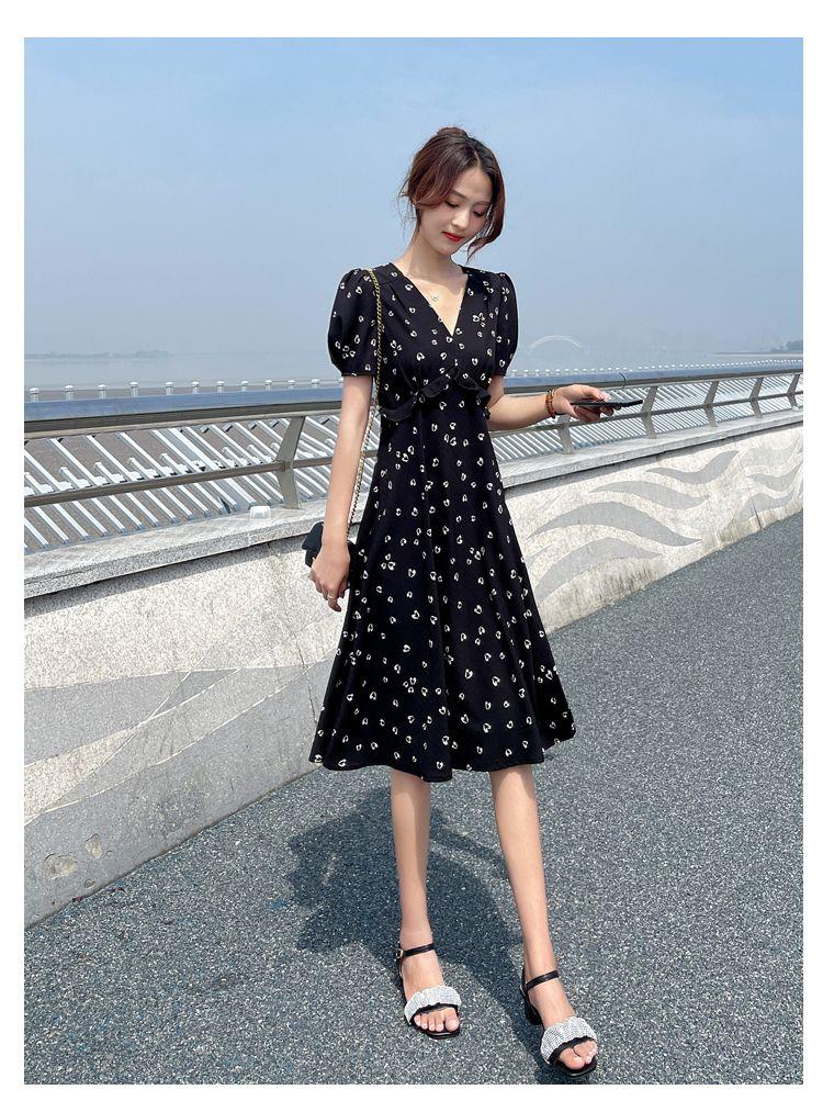 TOBE1SHOP Váy chiffon hoa nhỏ cho phụ nữ 2023 mùa hè Pháp màu đỏ khí chất cao eo mỏng váy