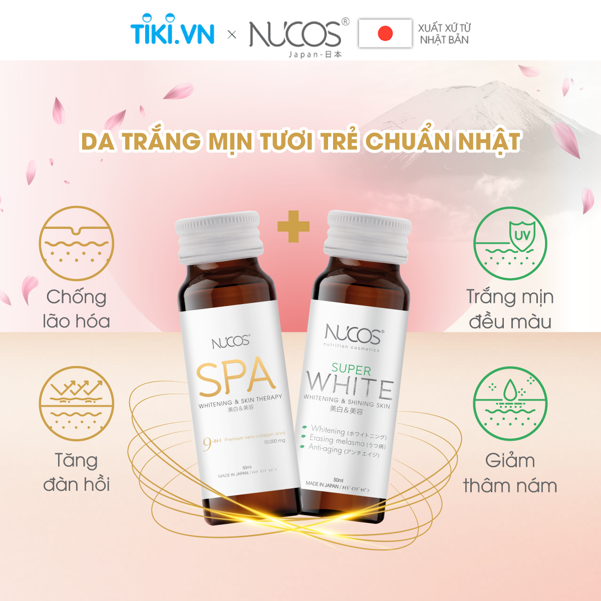 Combo chống lão hóa trắng da giảm nám Collagen thủy phân Nucos Spa 10000 1 hộp và Nucos Super White 2 hộp