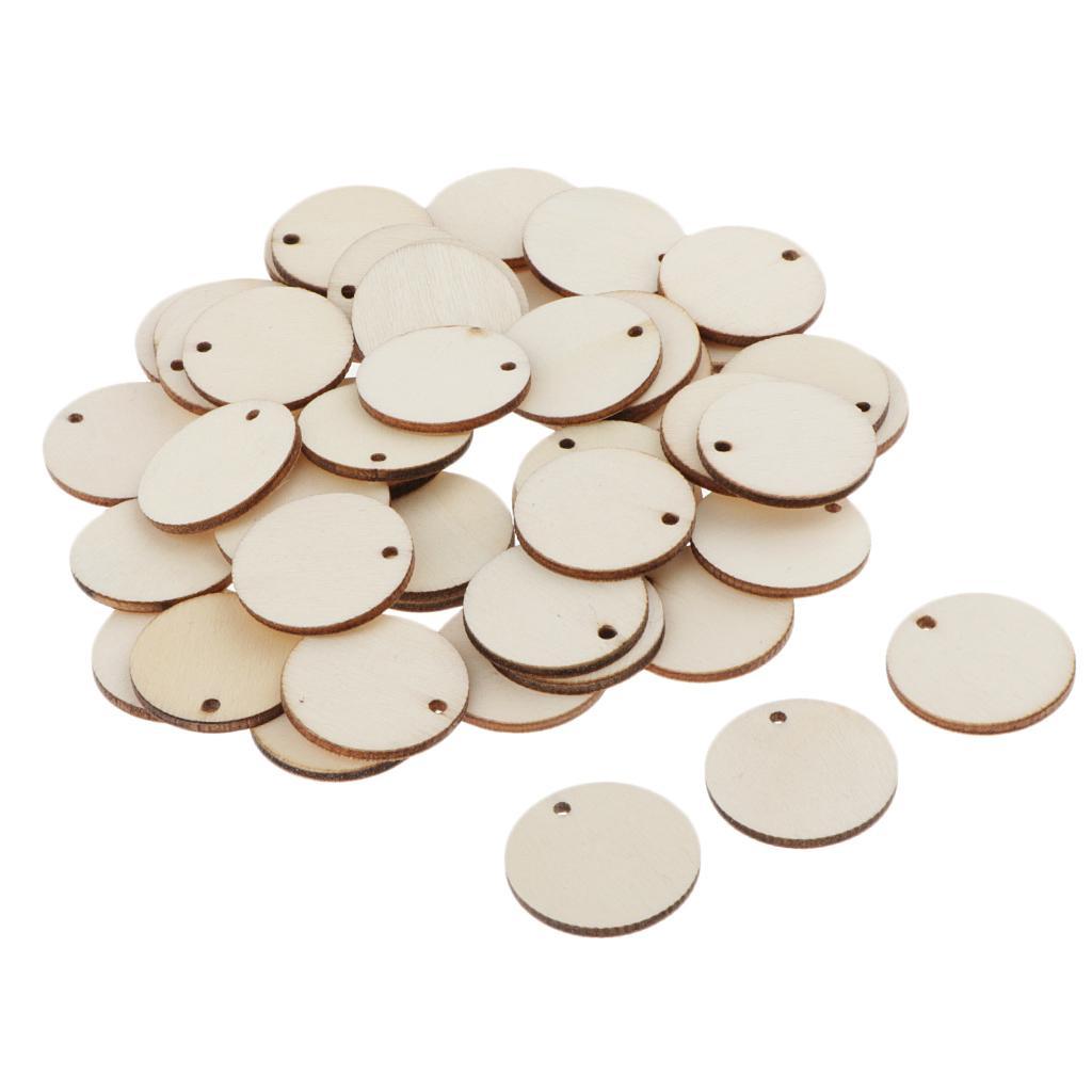 50x Unfinished Round Circle Pieces Plaques with Hole DIY Crafts