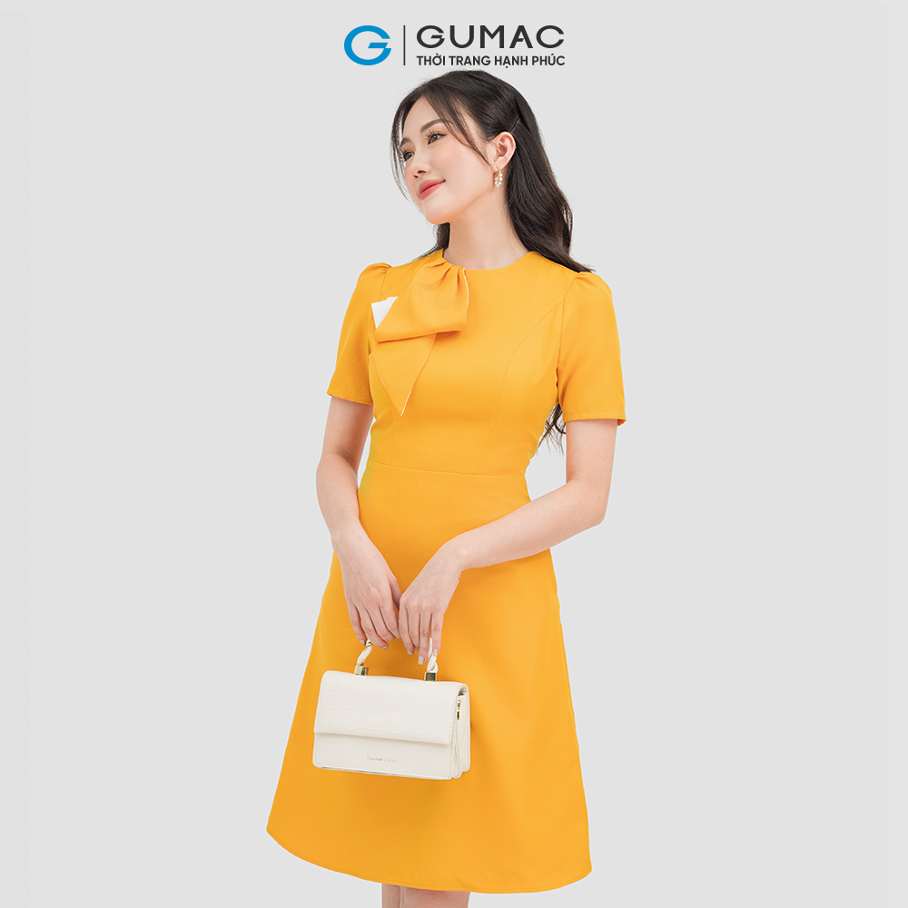 Đầm nữ dáng xòe GUMAC DC07013 form chữ A phối nơ cổ trẻ trung