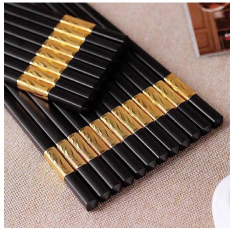 Set 3 Hộp 30 Đôi Đũa Hợp Kim Siêu Sang Viền Mạ Vàng