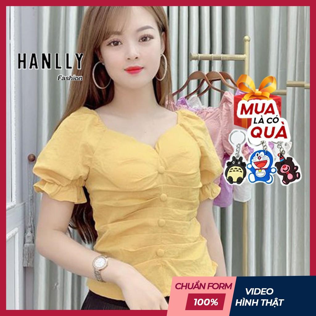 Áo Sơ Mi Nữ Kiểu Công Sở Ngắn Tay Cổ Tim thiết kế - 4 màu: Trắng, Hồng, Tím, Vàng - Hanlly Fashion Thời Trang Nữ - AM29