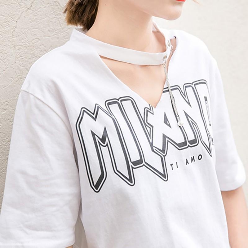 Áo thun nữ tay ngắn cổ chữ V in chữ gợi cảm
