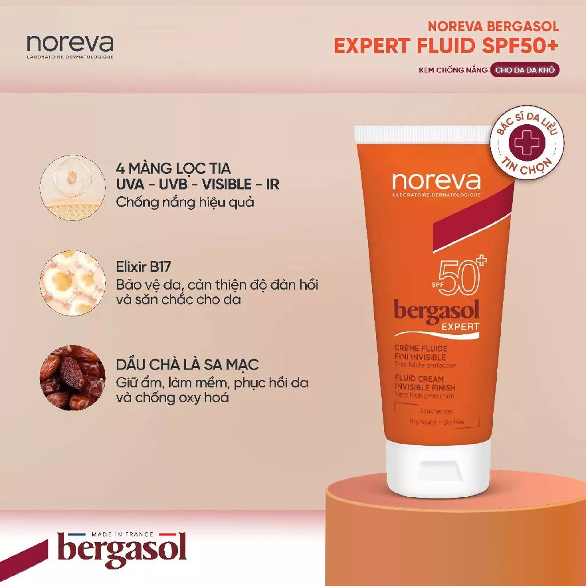 Kem Chống Nắng Bảo Vệ Da Noreva Bergasol Expert Fluid SPF50+ 50ml