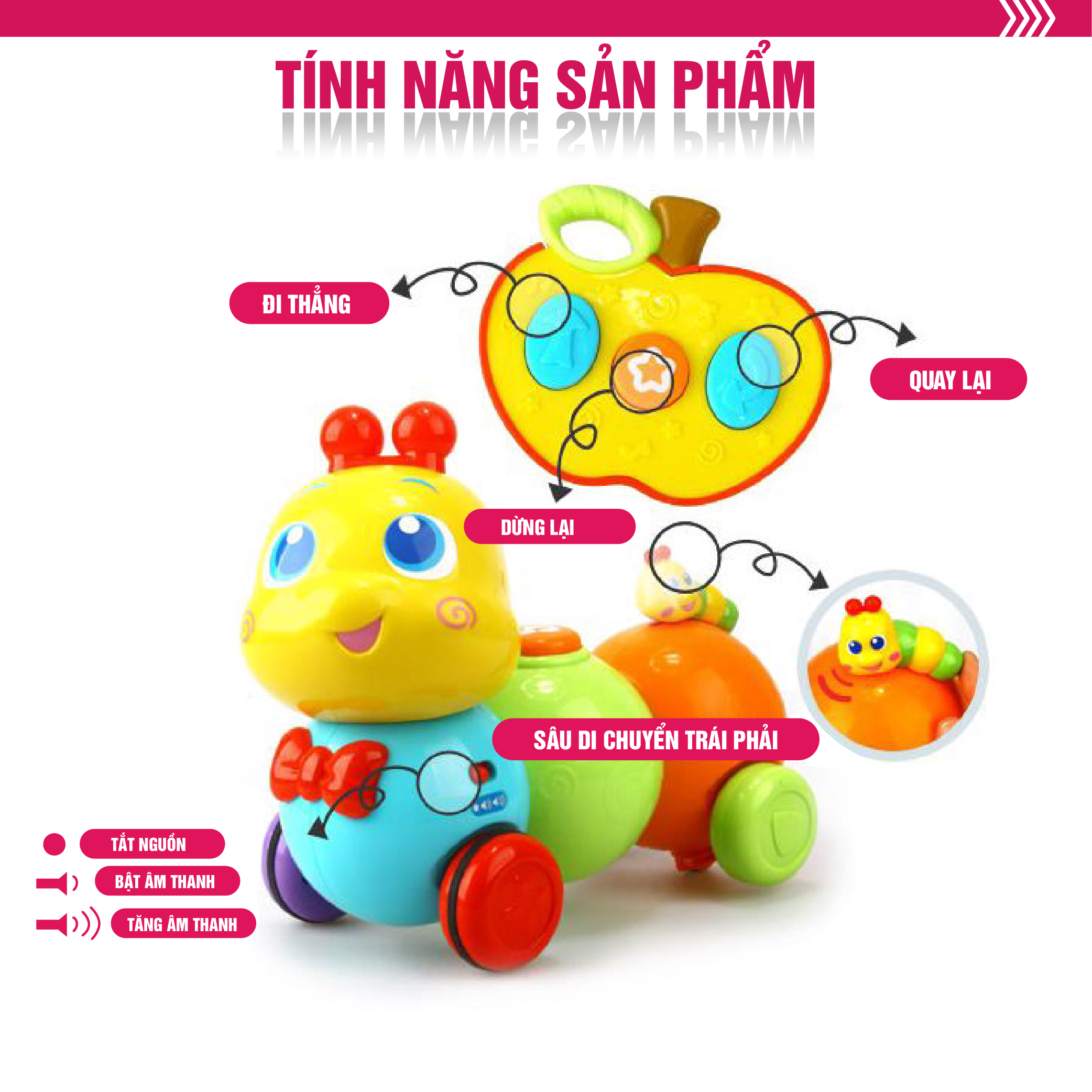 Xe ô tô đồ chơi điều khiển từ xa cho bé hình chú sâu  WINFUN 1140 phát nhạc kích thích các giác quan phát triển