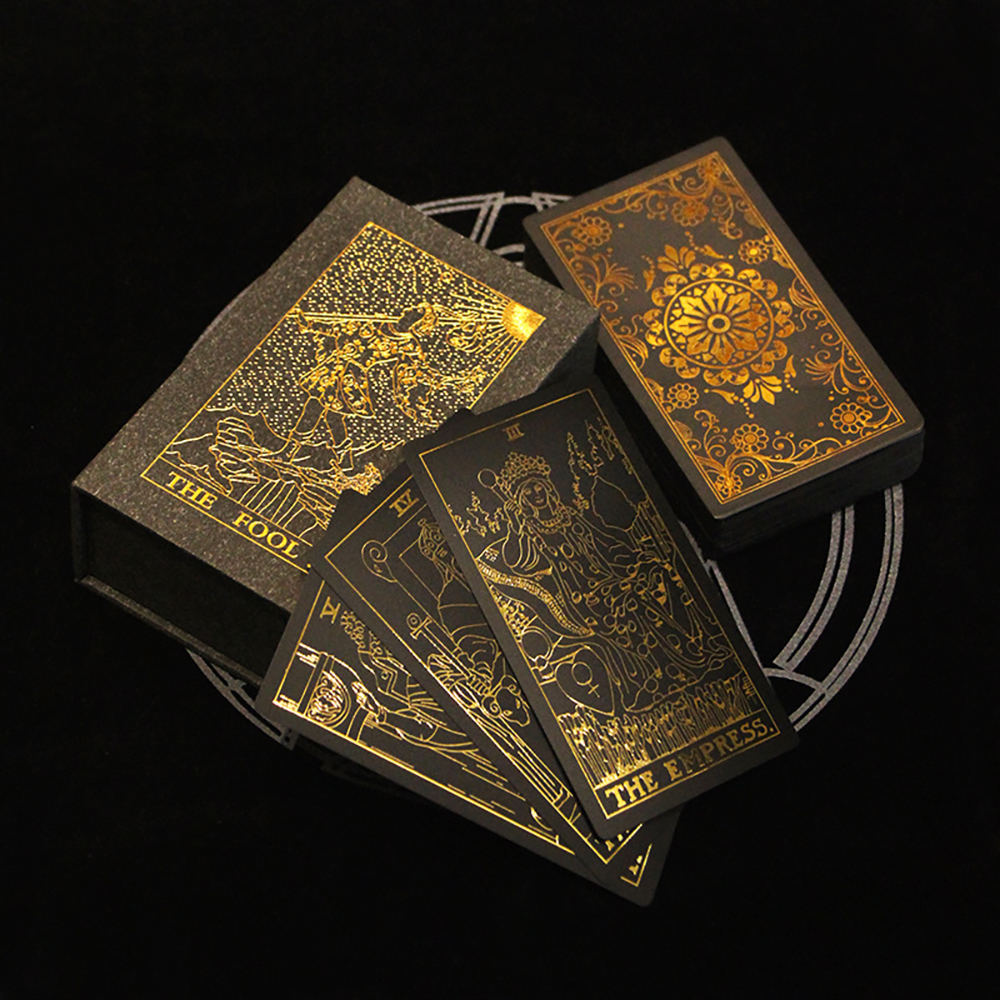 [Bài Nhựa Size Gốc] Bộ Bài Tarot Gold Foil Cao Cấp Waite Black Chất Liệu PVC Chống Nước  The Fool Hộp Cứng