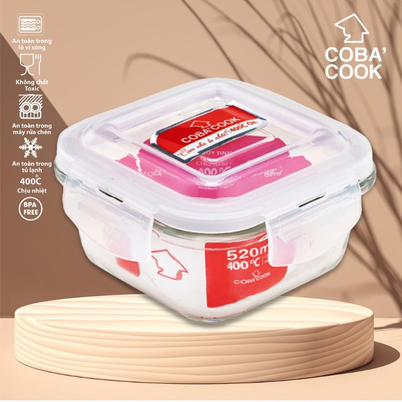 Hộp thủy tinh đựng thực phẩm chịu nhiệt COBA'COOK hộp vuông 520ml- CBHS520